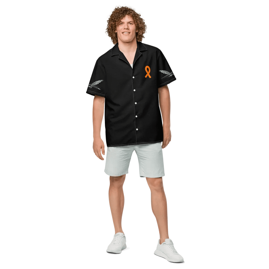 White HApex Gear White Logo Cancer Awareness Orange Ribbon. Black Hawaiian Shirt product image (4)