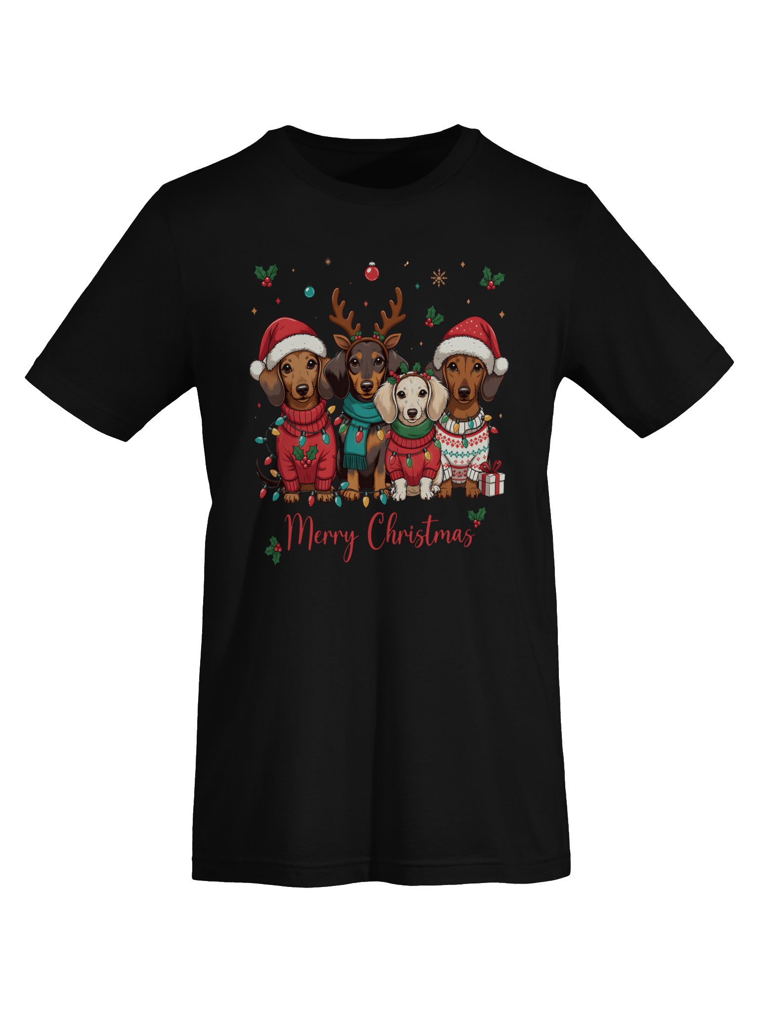 Merry Christmas Dachshund Lights T-Shirt – Cute Holiday Doxie Illustration product image (8)