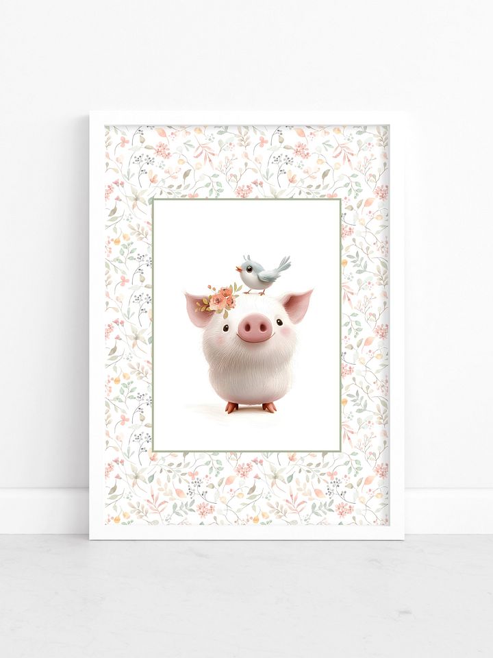 Cute Pig and Watercolor Floral Print product image (1)