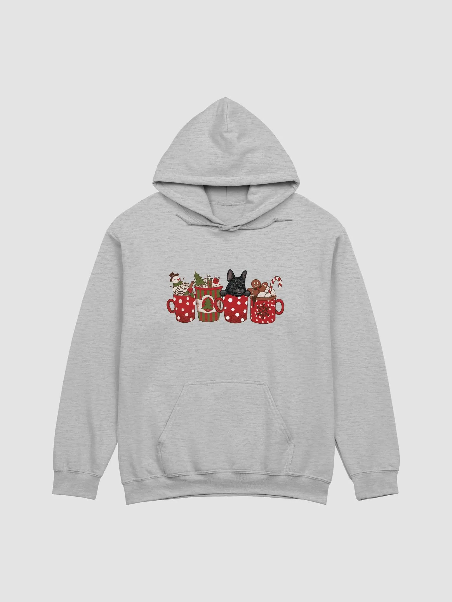 Cute French Bulldog(Black) in a Christmas Cup Hooded Sweatshirt | Funny Christmas Frenchie Pup in a Cup product image (24)