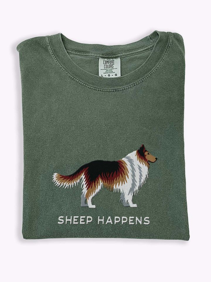 Sheep Happens T-Shirt(Embroidered) of a Shetland Sheepdog(Sable) product image (1)