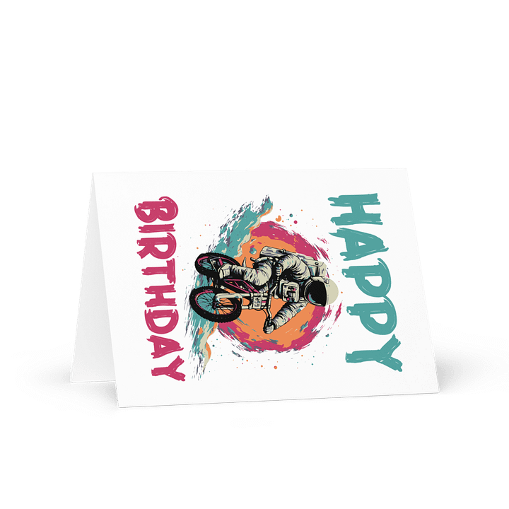 Happy Birthday (Astronaut on a Bike) Birthday Card 5" x 7" product image (1)