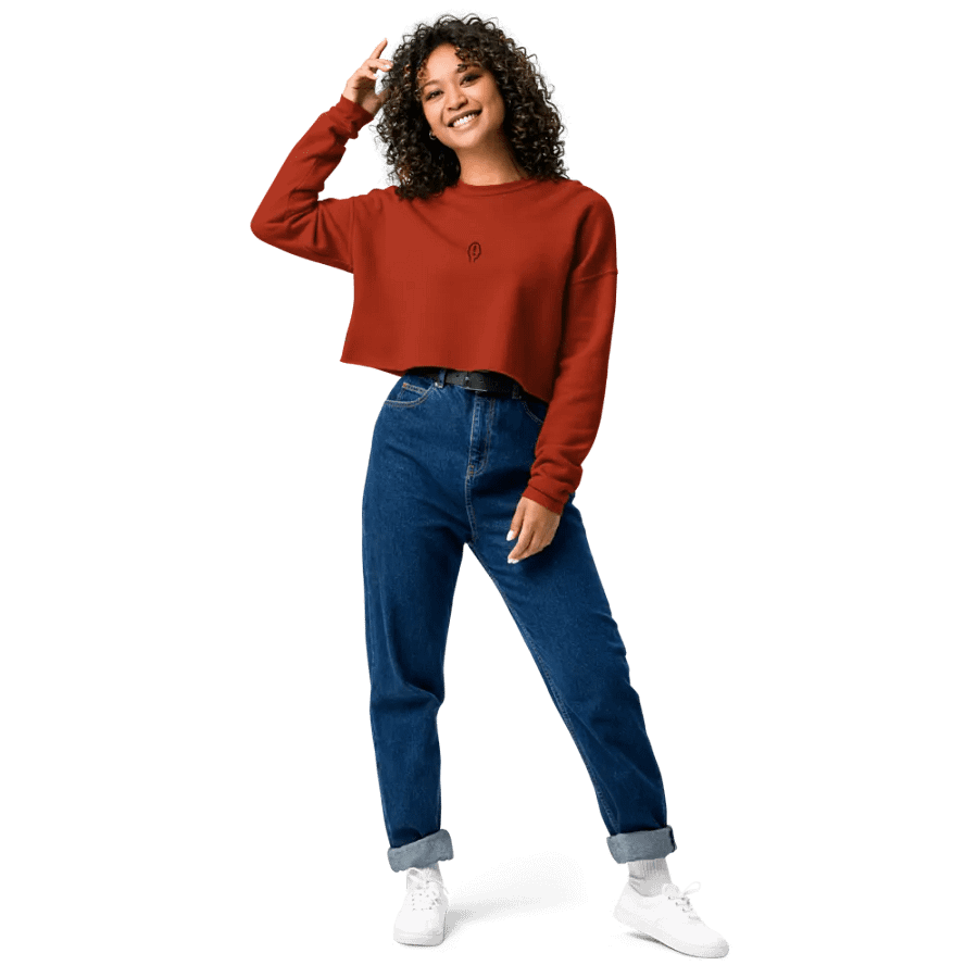 EXCLAIMING MENTALLY (maroon thread) embroidered fleece crop crew product image (13)