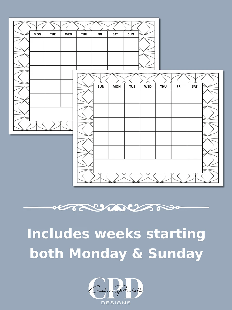 Printable Undated Monthly Calendar With Patterns To Color product image (5)