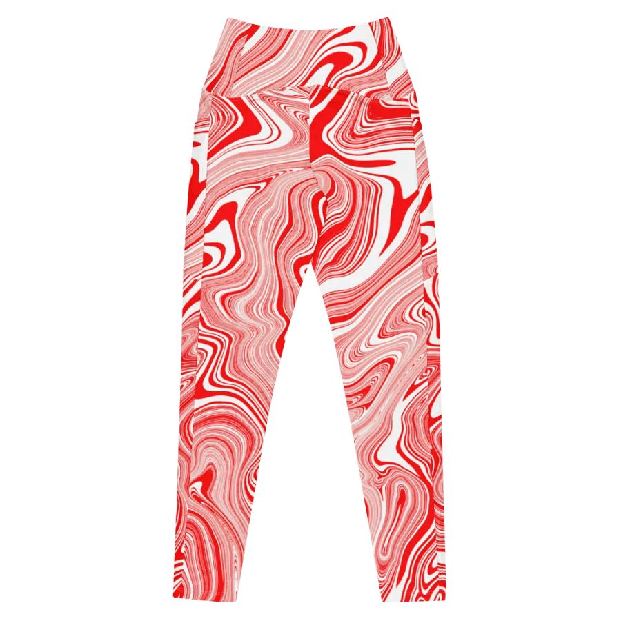 Leggings with Pockets - Red and White Liquid Swirls product image (7)