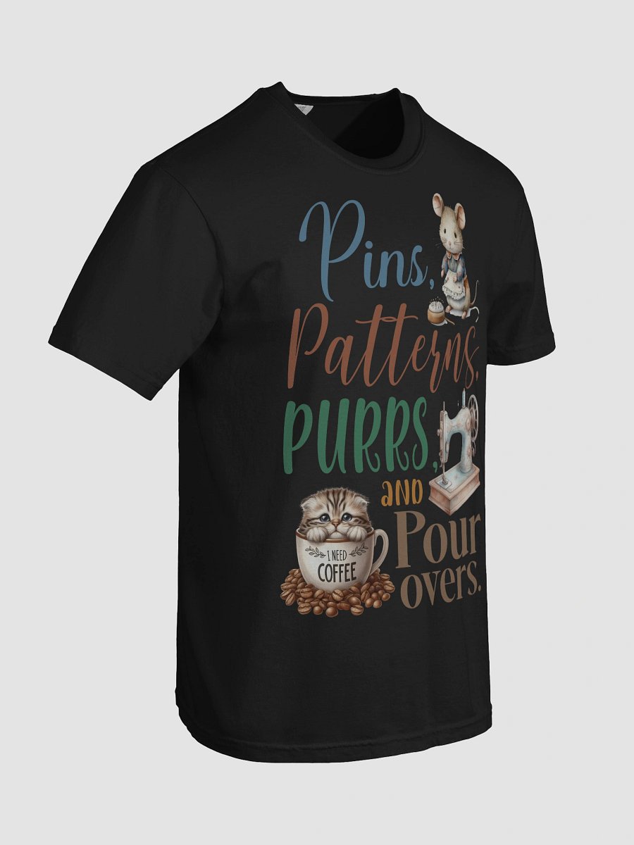 Whimsical Pins Patterns Purrs Coffee Sewing Cat T-Shirt product image (8)