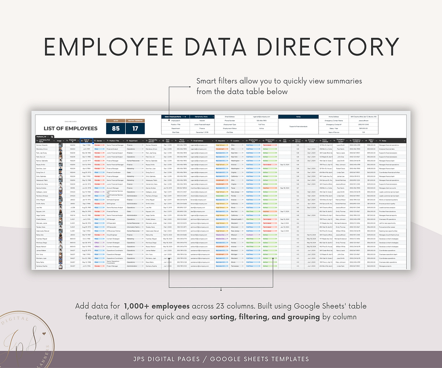 Employee Directory & Dashboard Spreadsheet, Google Sheets Template, Employee Photo Directory, HR Dashboard product image (4)