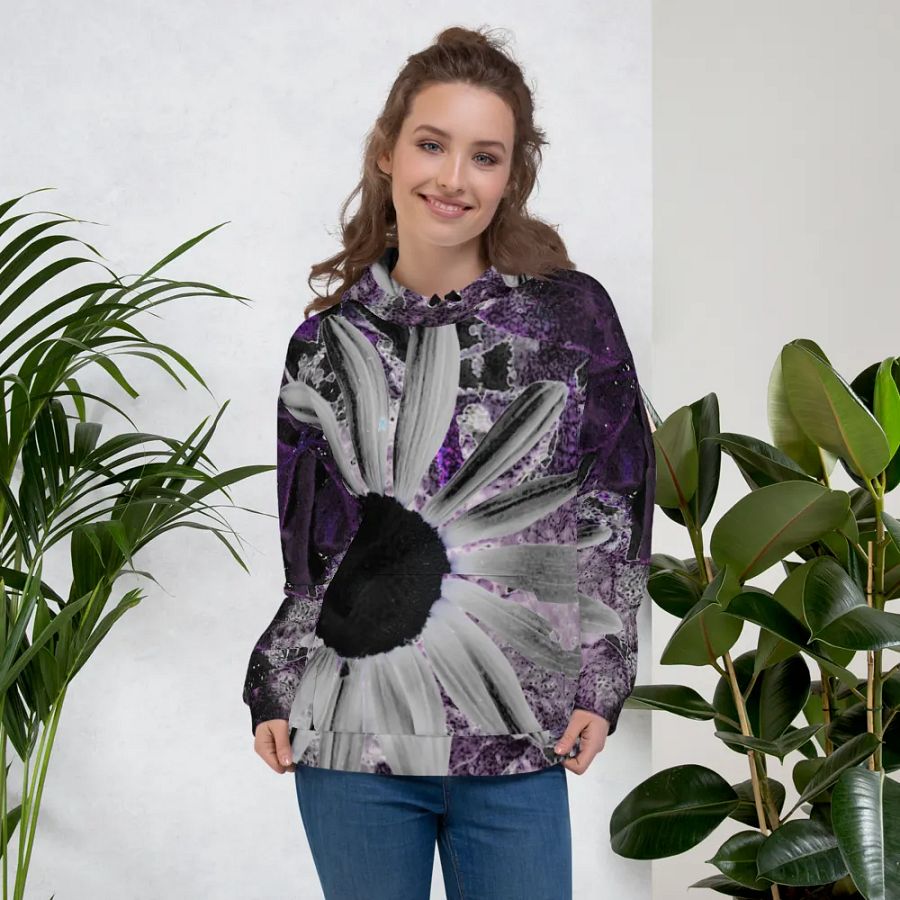 Abstract Dark Daisy Flower Unisex Pull Over Hoodie product image (7)