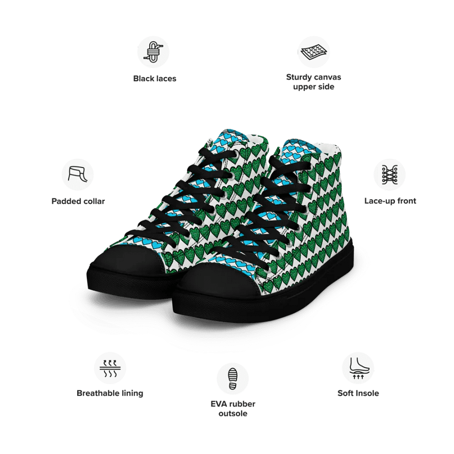 Ninja Teal Heart Women's High Top Canvas Shoes product image (7)