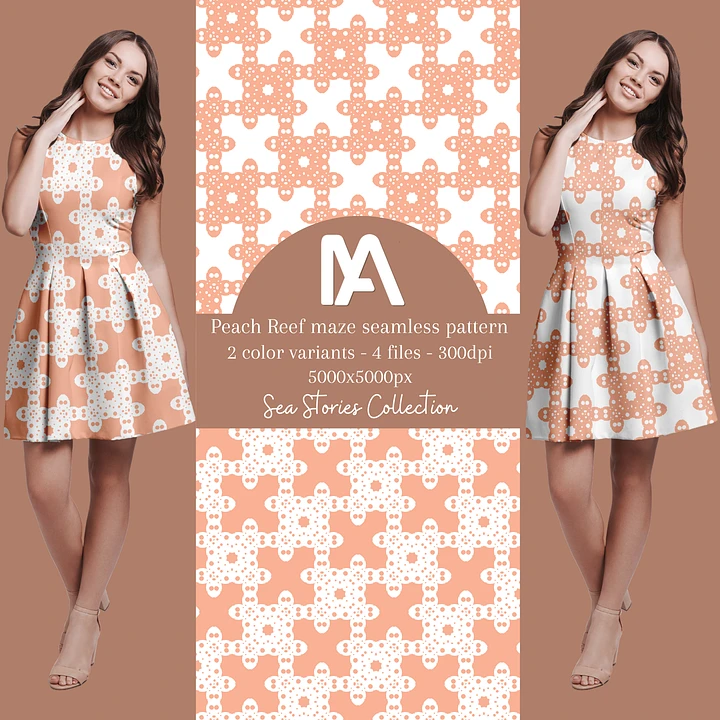 Instant Download - Peach Reef maze seamless pattern - 2 variants bundle product image (1)
