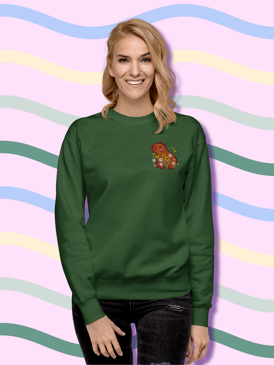 Peaceful Capybara Floral Embroidered Premium Sweatshirt product image (4)