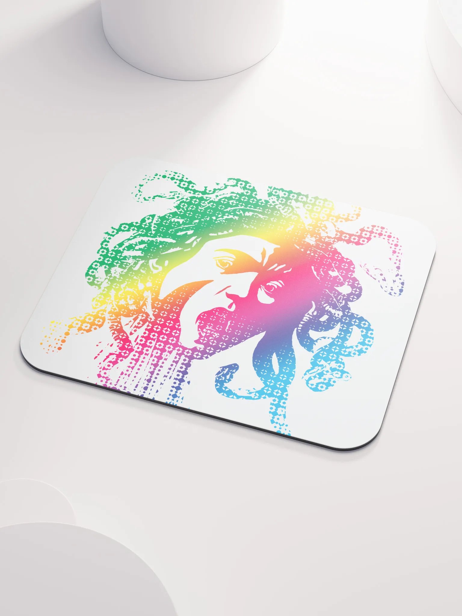 Rainbow Halftone Medusa on White CloseUp - Mouse pad product image (3)