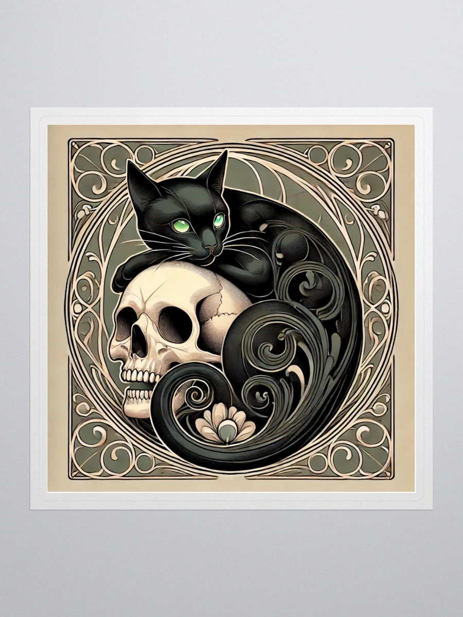 Art Nouveau Black Cat and Skull Vinyl Sticker – Mystical Gothic Decor product image (1)