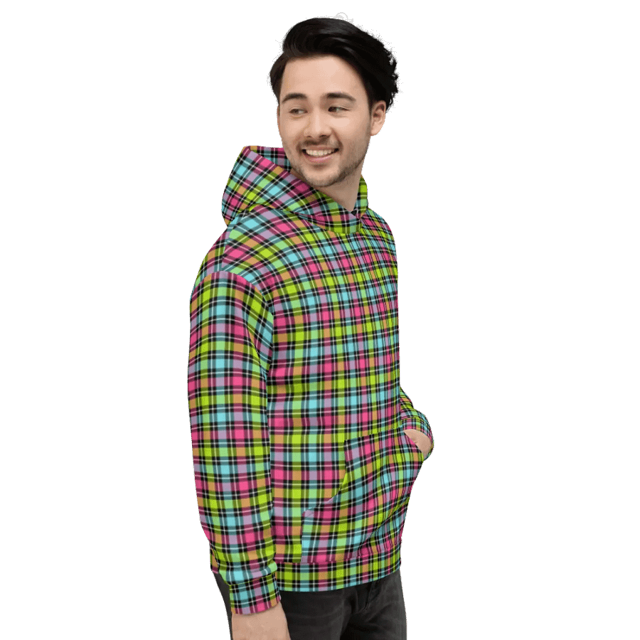 Neon Checkered Plaid Hoodie product image (5)