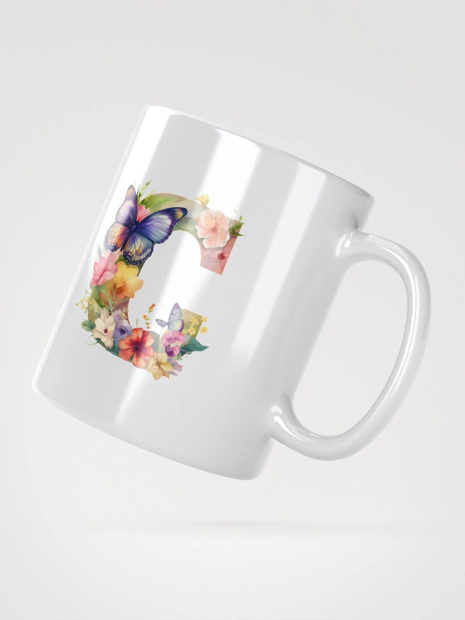 Letter C Monogram Floral Fantasy White Glossy Mug product image (5)