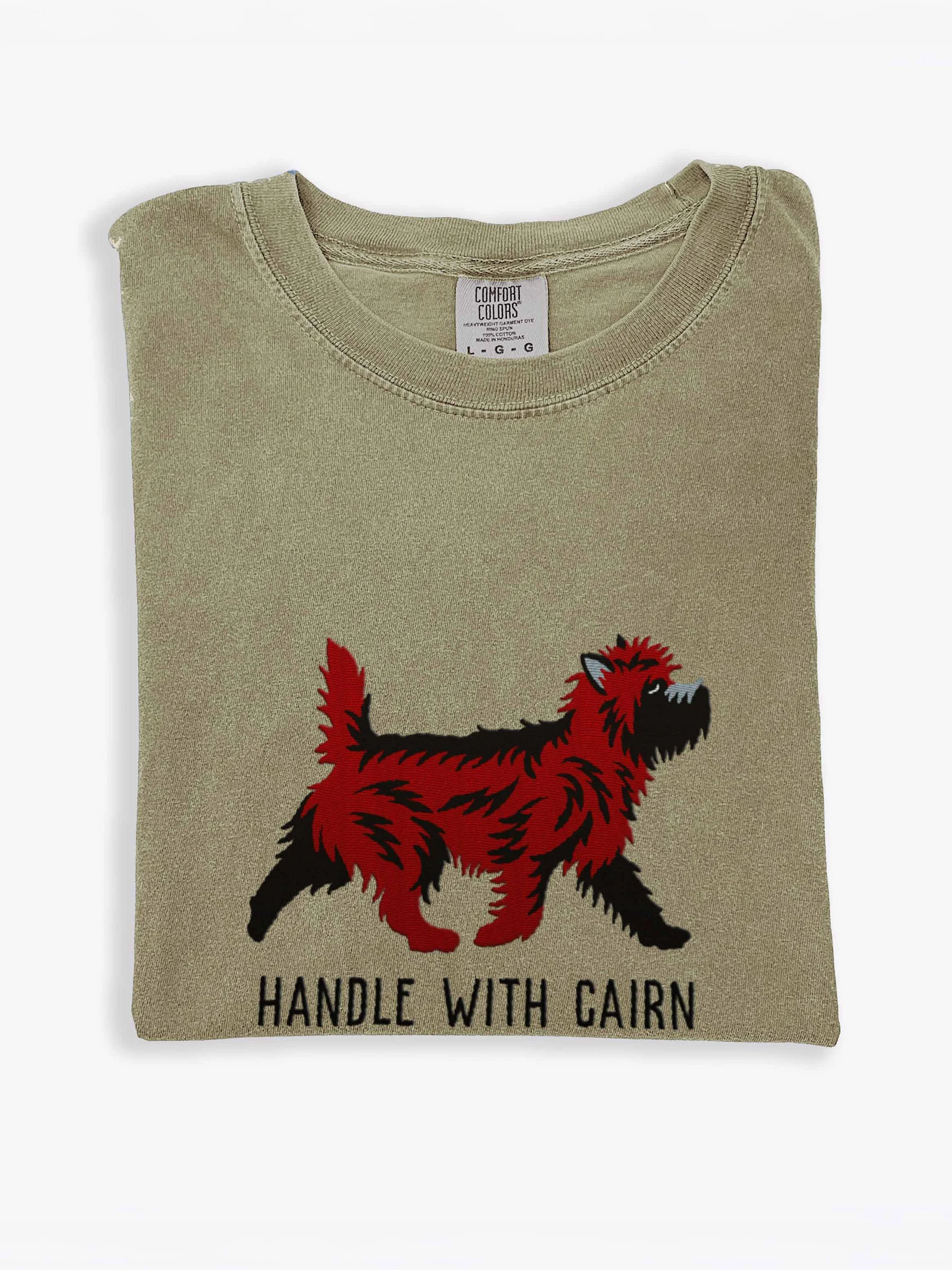 Handle with Cairn T-Shirt(Embroidered) of a Cairn Terrier(Red Brindle) product image (1)