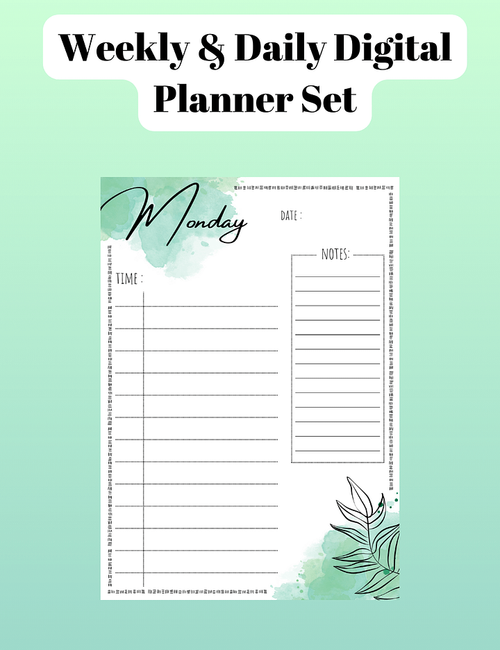 Botanical Pastel Green Daily Planner set - A4 - product image (1)