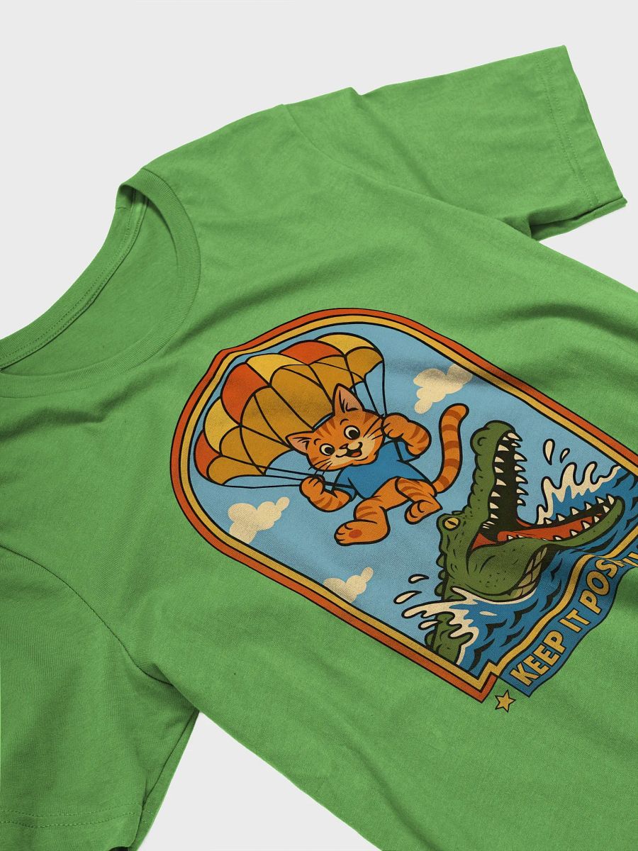 Keep It Positive Tee – Retro Cat vs Crocodile Parachute Shirt product image (2)
