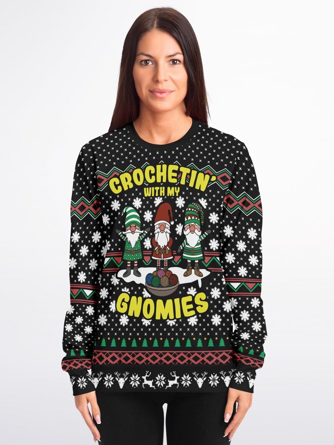 "Crochet with My Gnomies" Ugly Christmas Sweater | Knitting Crafter Holiday Sweatshirt | Crochet Gnome Winter Outfit product image (1)