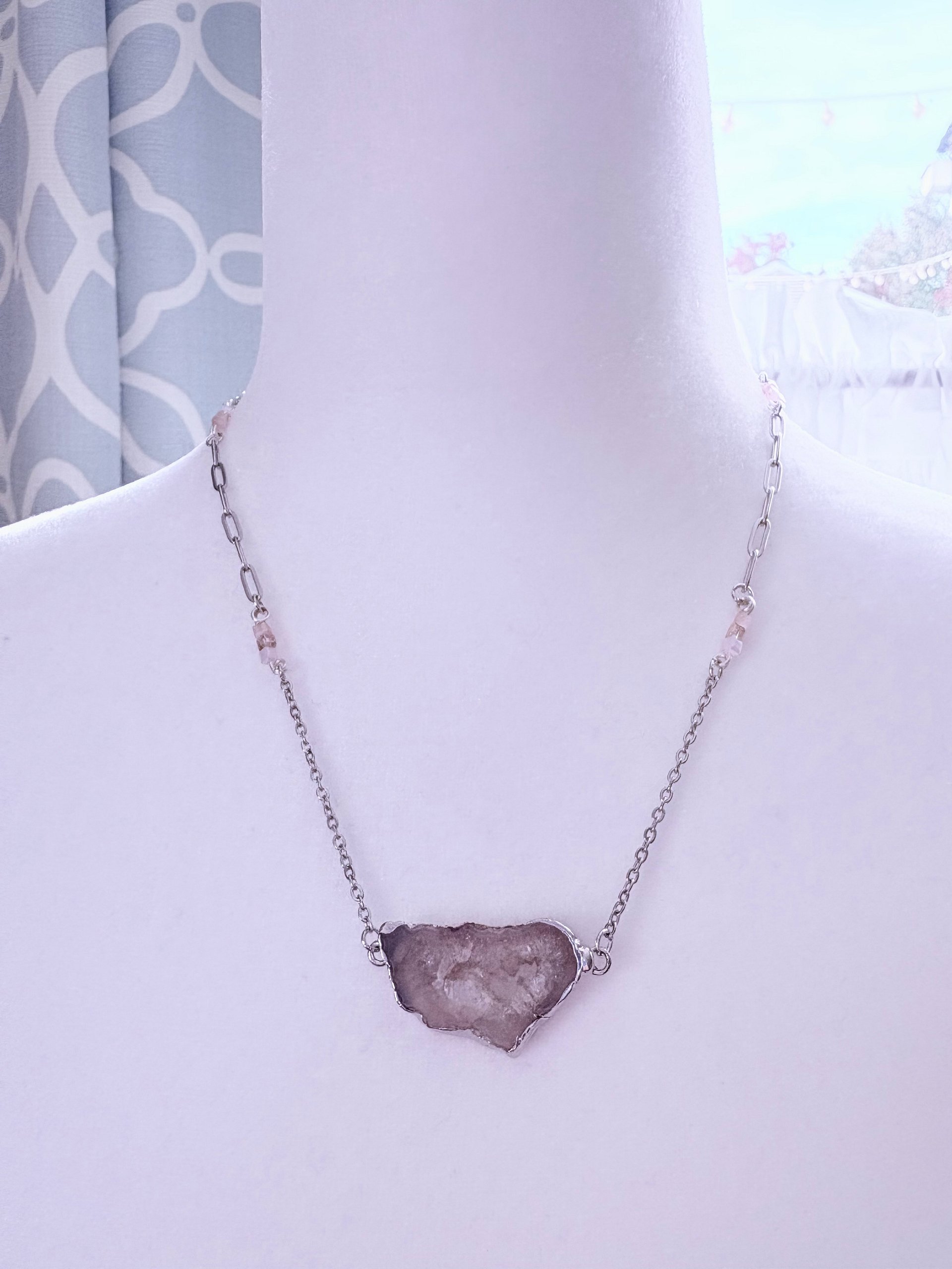 MFD-00266 | Ivory White Geode Druzy Pendant Necklace with Stainless Steel Link Chain and Paperclip Chain | Handmade Jewelry by Monique Faella Designs™ product image (2)