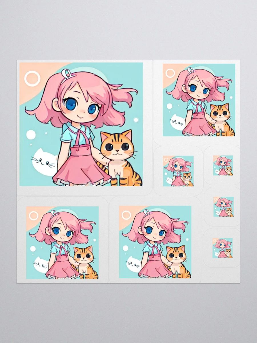 Whimsical Pink-Haired Girl and Cat Sticker Set product image (3)