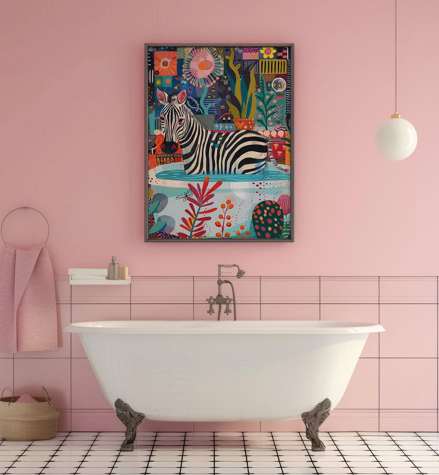 Zebra in Bathtub Maximalist Bathroom Art Print product image (4)