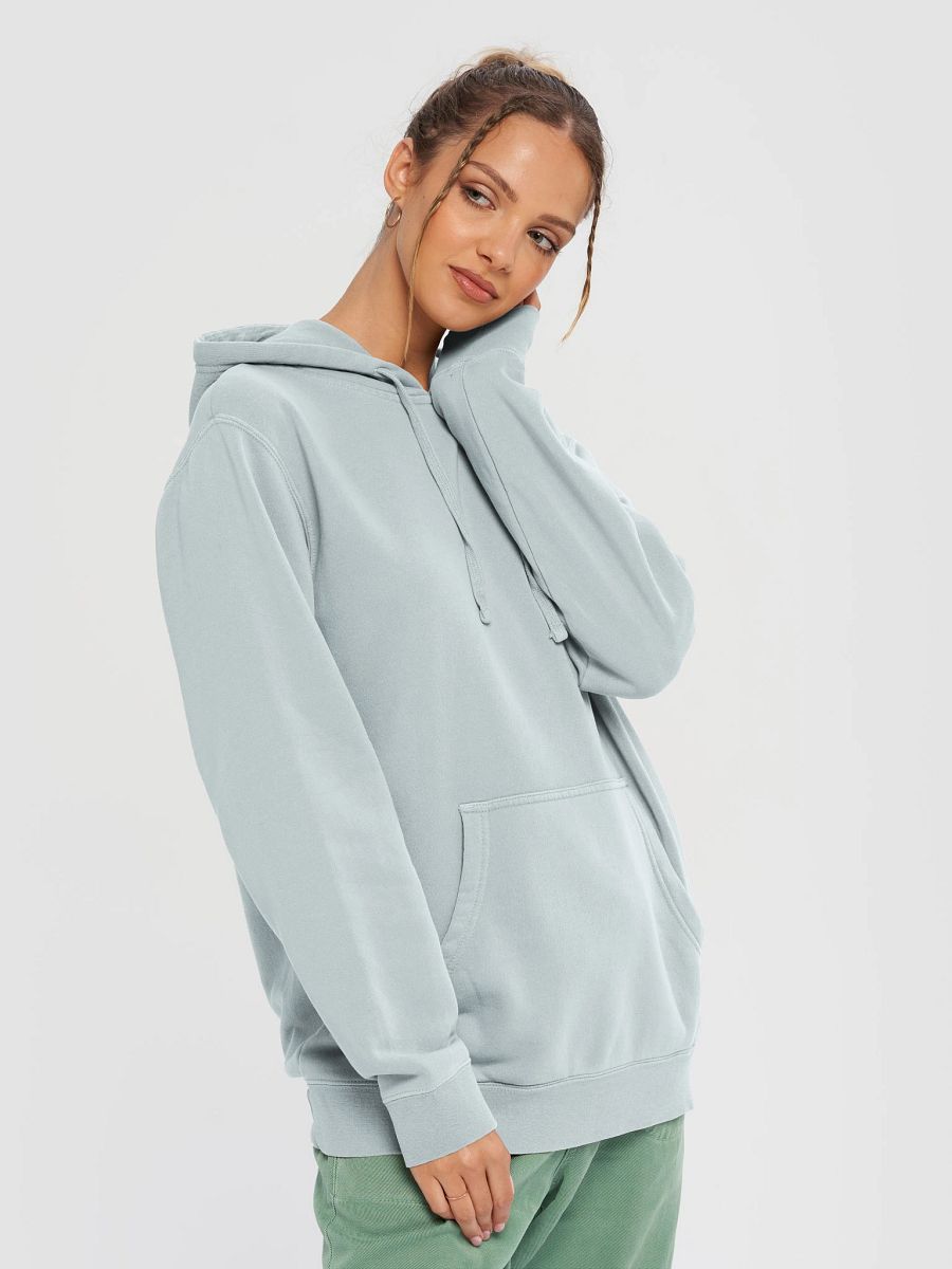 Plain Color Pigment Sage Hoodie product image (1)