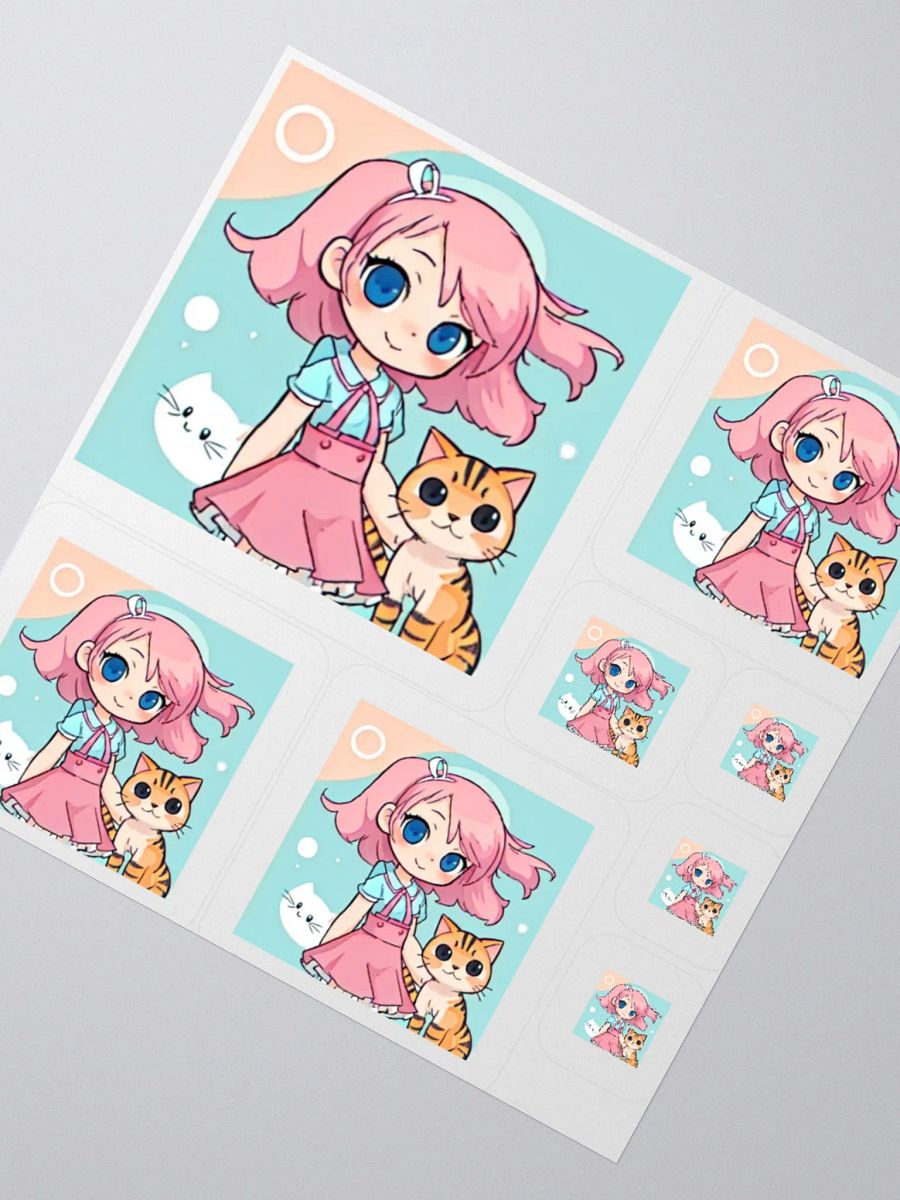 Whimsical Pink-Haired Girl and Cat Sticker Set product image (8)