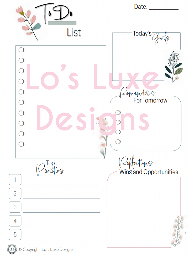 Simple Florals To Do List Bundle - 8.5x11 - Printable product image (1)