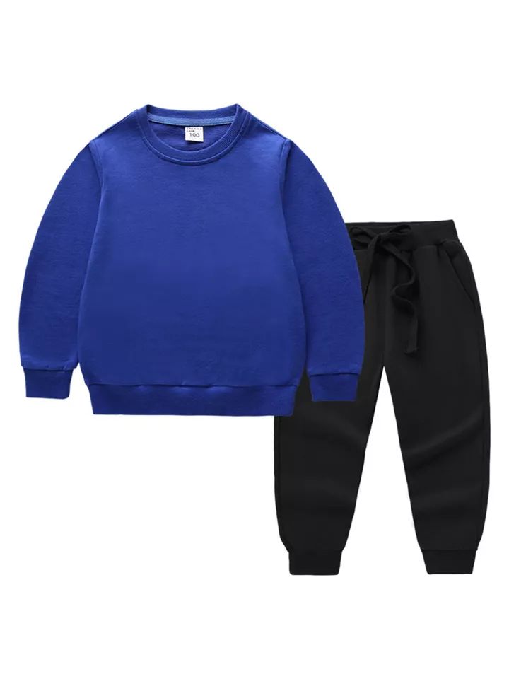 Kids Boys Girls Sweatsuit Solid Color Outfits Thermal Tracksuit Jogger Shirt product image (4)