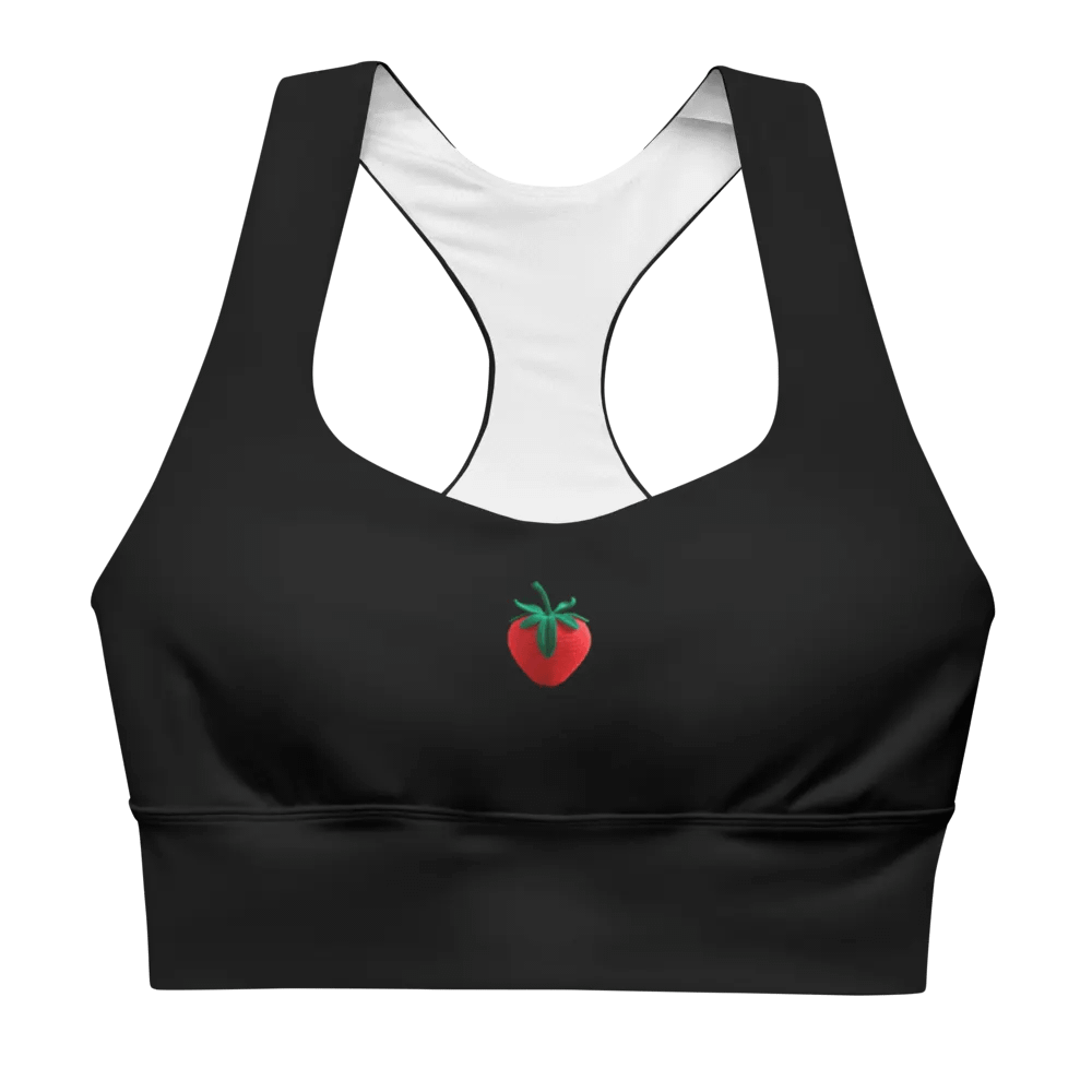 CozyAvocado Women's Black Recycled Longline Sports Bra Strawberry #1 product image (1)