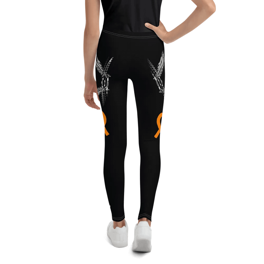 White HApex Gear White Logo Cancer Awareness Orange Ribbon. Black Youth Leggings product image (12)