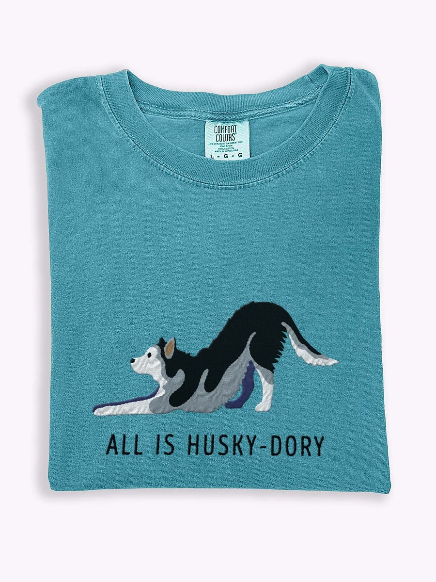 All Is Husky-Dory T-Shirt(Embroidered) of a Siberian Husky product image (1)