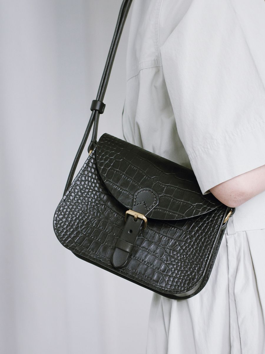 Black Croc Embossed Leather Saddle Bag – Small product image (6)