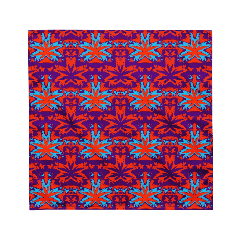 Cannabis Leaf Pattern Bandana, Twisted 420 Art, Orange Blue Purple Weird Weed Accessory product image (2)