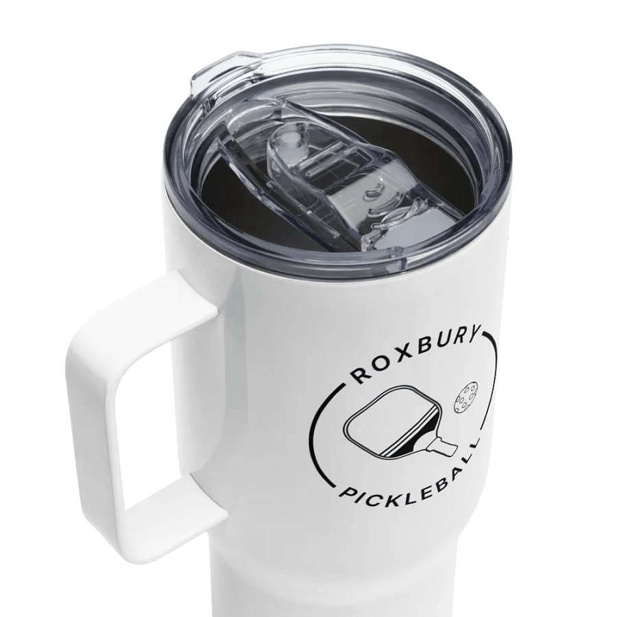 White Roxbury Pickleball Logo Travel Mug with Handle product image (4)