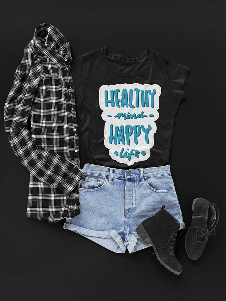 Healthy Mind Happy Life Black Unisex T-Shirt product image (1)