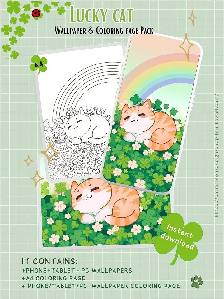 Lucky cat - St. Patrick Wallpaper set | Digital Download product image (1)