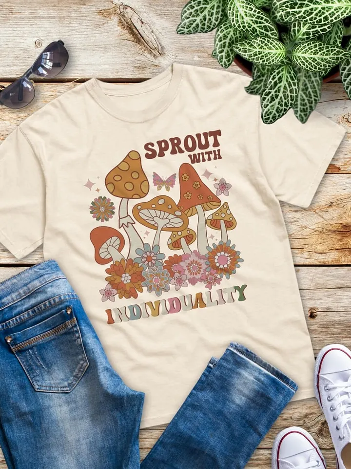 Groovy Florals & Mushrooms Graphic T-Shirt - Sprout with Individuality Retro Mushroom Lovers Tee product image (1)