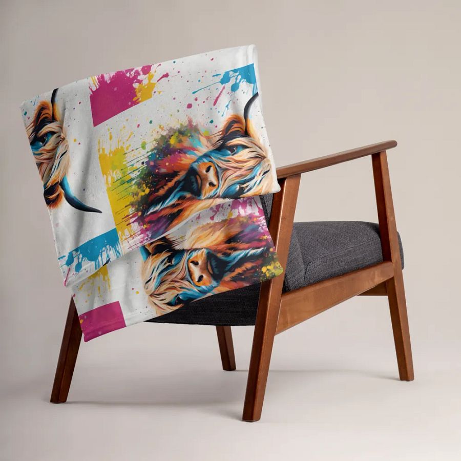 Multi Coloured Paint Splash Highland Cow Blanket product image (2)