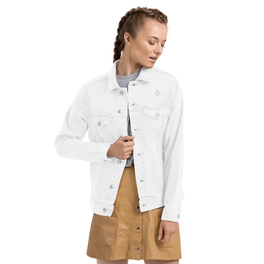 EXCLAIMING MENTALLY (white) embroidered denim jacket product image (7)