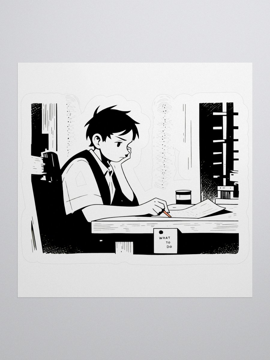Vintage Schoolboy Studying: Classic Black & White Art Sticker product image (2)
