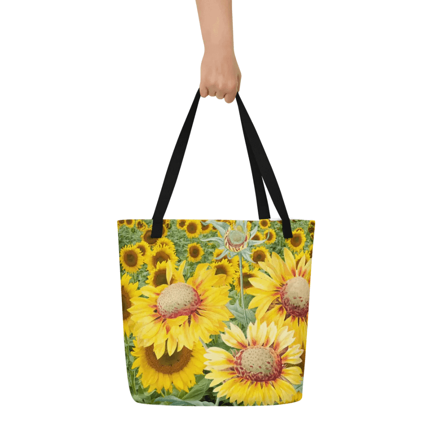 Big printed tote bag with summer yellows in sunflower design product image (7)