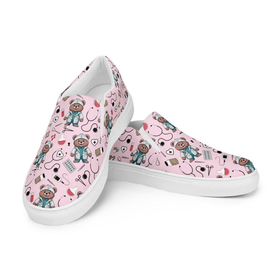 Cute Medical Bears Slip-On Canvas Shoes (Pink) product image (1)