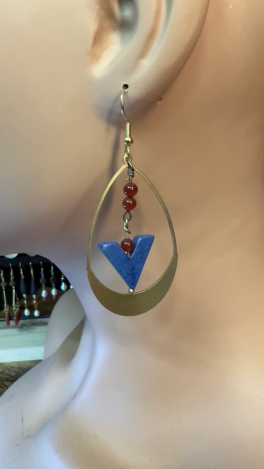 Earrings - Carnelian, Imitation Lapis (dyed Howlite) - Hand-made by JB product image (2)