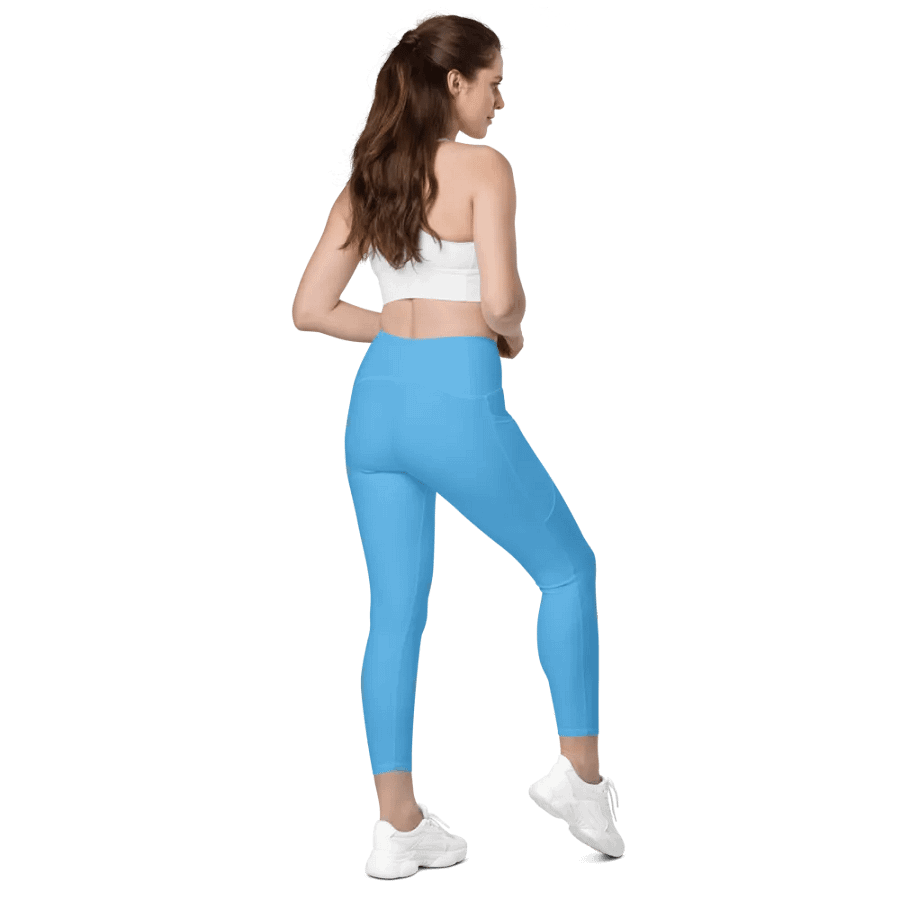 Plain Sky-Blue True Summer Women's High Waisted Premium Crossover Leggings with Pockets by Treasure Pie product image (8)