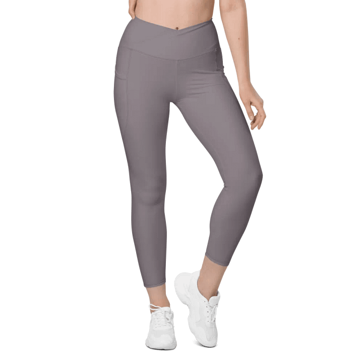 Plain Medium Gray True Summer Women's High Waisted Premium Crossover Leggings with Pockets by Treasure Pie product image (2)
