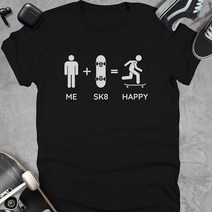 Me + sk8 = happy, Funny skateboarding t-shirt, Unisex product image (1)