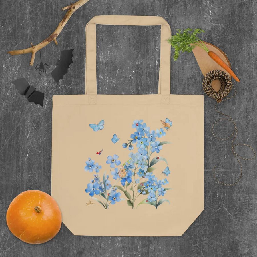 Forget-Me-Not Whispers Organic Cotton Tote Bag – Eco-Friendly, Spacious, and Stylish product image (5)