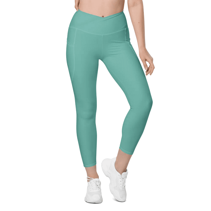 Plain Turquoise Green True Summer Women's High Waisted Premium Crossover Leggings with Pockets by Treasure Pie product image (2)